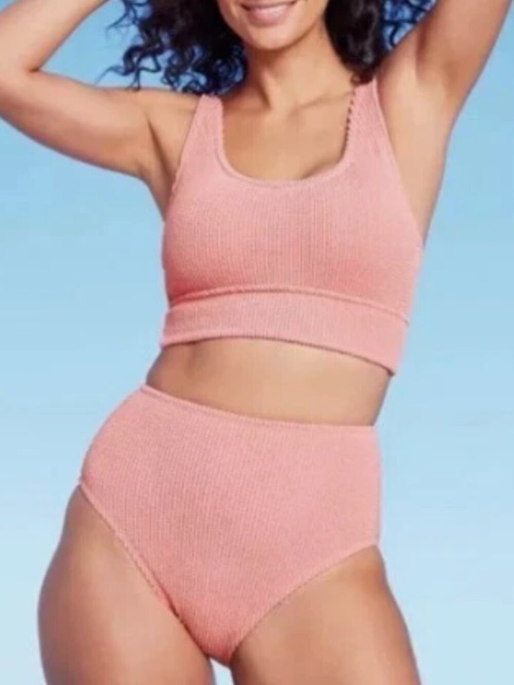 Kona Sol Full Coverage Pucker Textured Tankini High Rise Bottoms Bikini Swimsuit